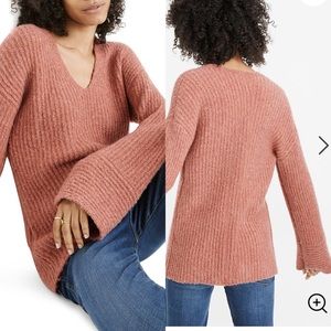 (NWT) MADEWELL Abbott Deep-V Sweater Tunic -heather rose